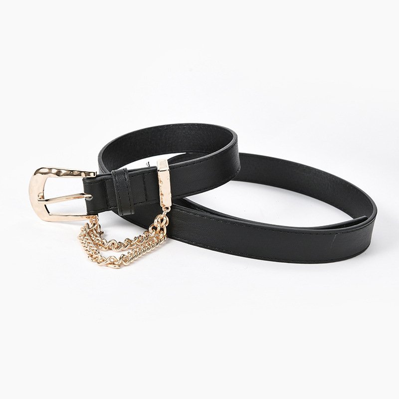 New Design Alloy Buckle Women Belts With Short Chain Hign Quality Pu Leather Waistband Jeans Accessories Y2K Style