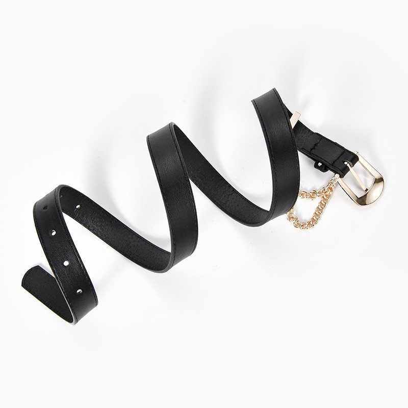 New Design Alloy Buckle Women Belts With Short Chain Hign Quality Pu Leather Waistband Jeans Accessories Y2K Style