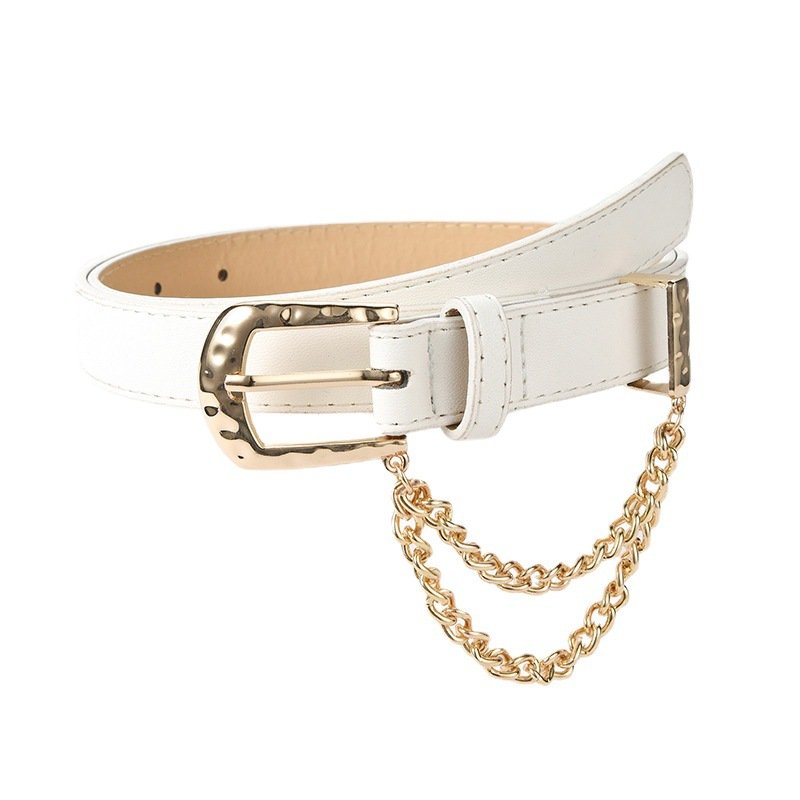 New Design Alloy Buckle Women Belts With Short Chain Hign Quality Pu Leather Waistband Jeans Accessories Y2K Style