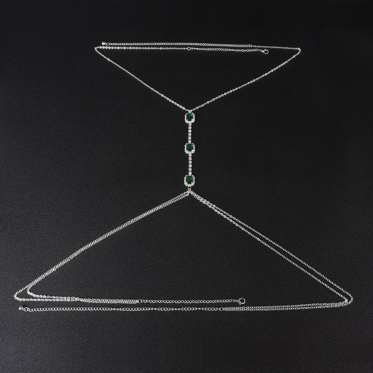 Wholesale 18K Gold Plated Claw Inlay Green Rectangle Crystal Rhinestone Sexy Fashion Adjustable Body Chain Women Girls