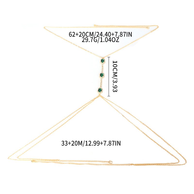Wholesale 18K Gold Plated Claw Inlay Green Rectangle Crystal Rhinestone Sexy Fashion Adjustable Body Chain Women Girls