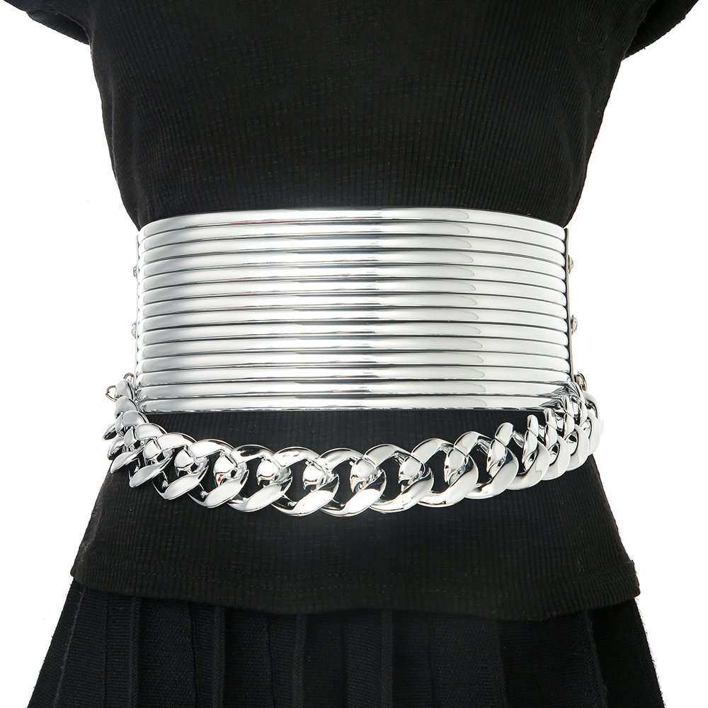 Fashion Personality Europe and the United States exaggerated chain belt PVC waist seal waist chain For Women