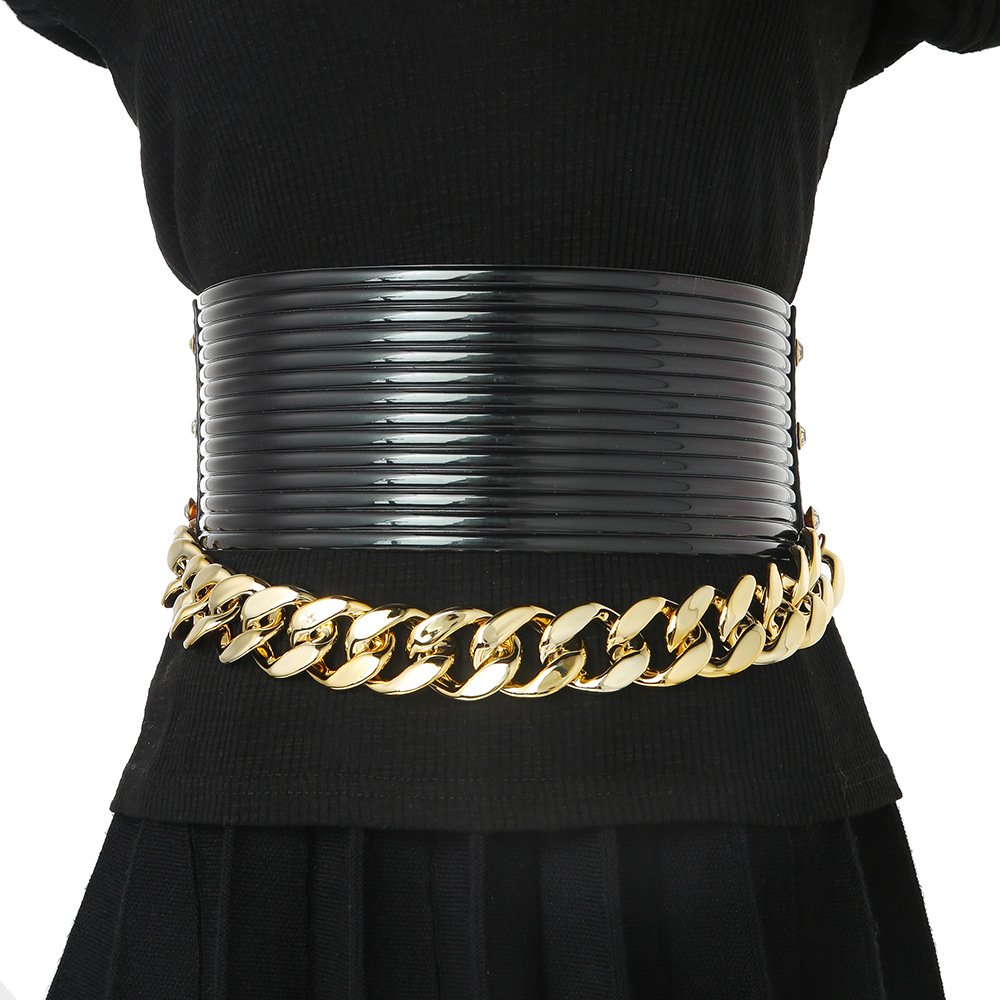 Fashion Personality Europe and the United States exaggerated chain belt PVC waist seal waist chain For Women