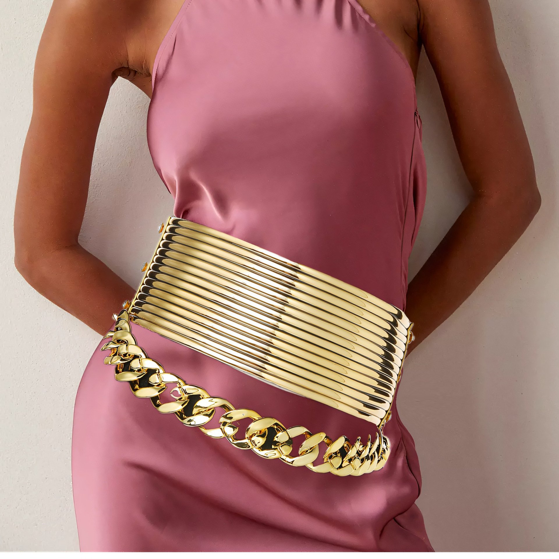 Fashion Personality Europe and the United States exaggerated chain belt PVC waist seal waist chain For Women