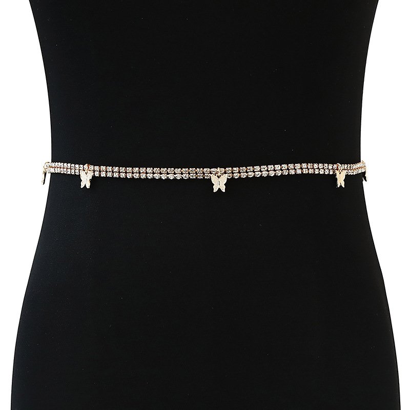 china products manufacturers silver jewelry statement rhinestones body butterfly chain belt women waist high quality gold plated