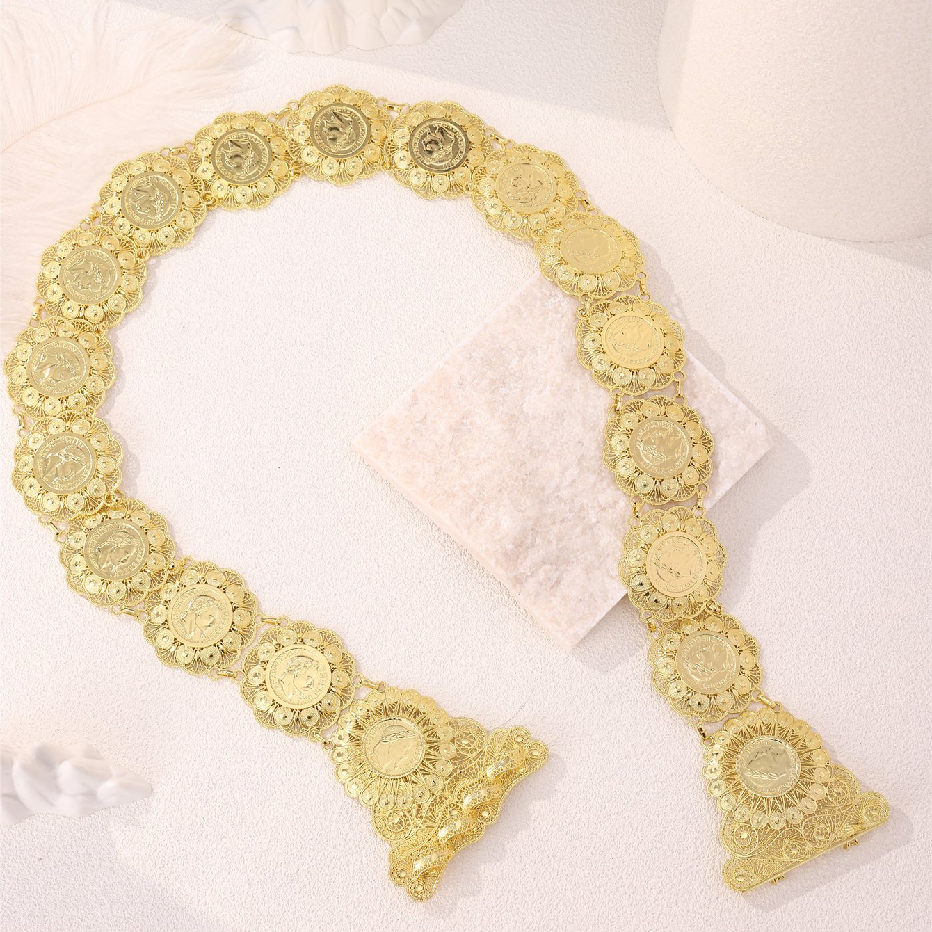 Algerian Style Cutout Metal Flower Belt Napoleon III Pattern Women Festival Wedding Special Alloy Waist Chain