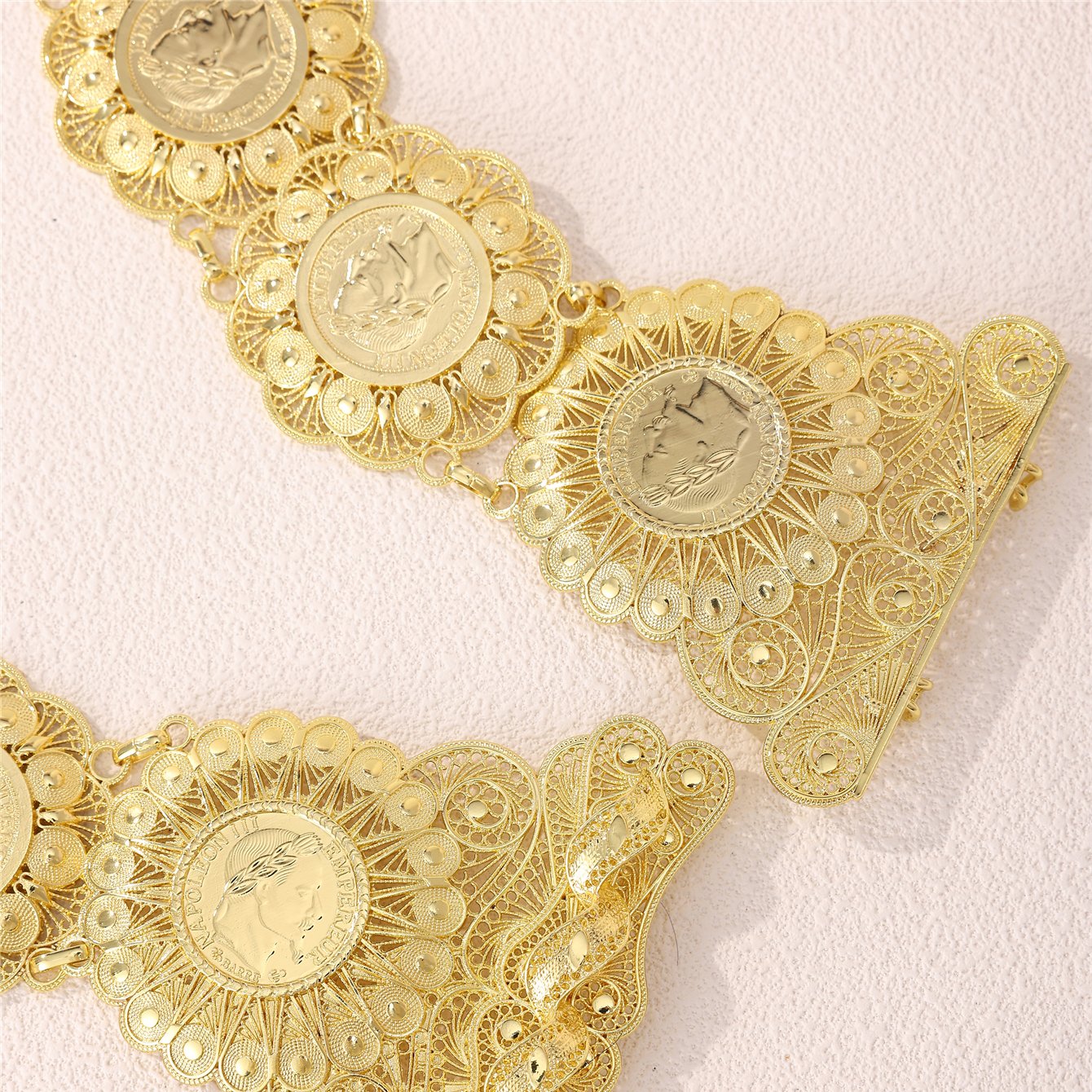 Algerian Style Cutout Metal Flower Belt Napoleon III Pattern Women Festival Wedding Special Alloy Waist Chain