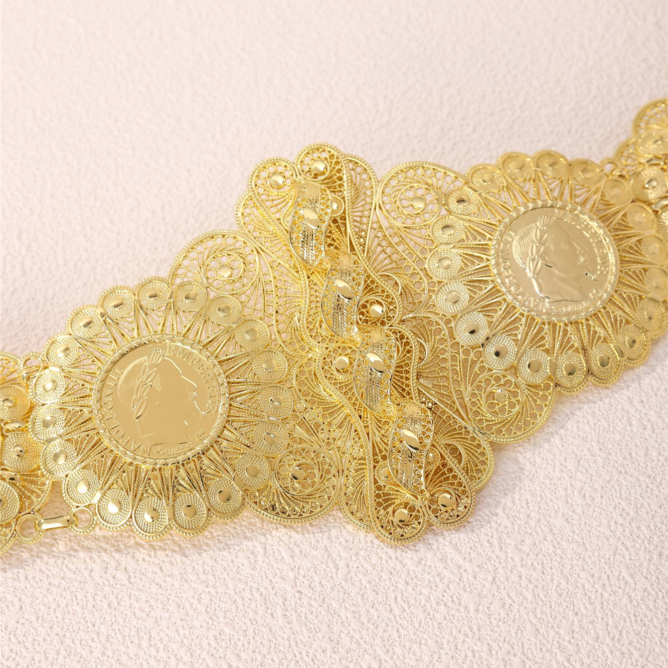 Algerian Style Cutout Metal Flower Belt Napoleon III Pattern Women Festival Wedding Special Alloy Waist Chain