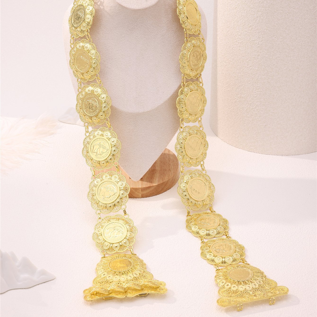 Algerian Style Cutout Metal Flower Belt Napoleon III Pattern Women Festival Wedding Special Alloy Waist Chain