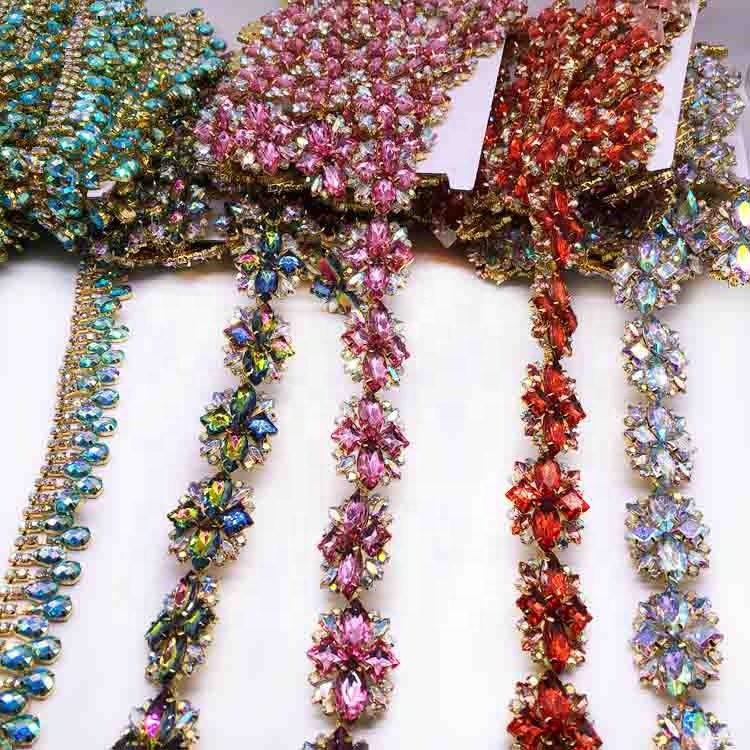 Wholesale Crystal Rhinestone Chain Trimming on roll Bridal Sash Rhinestone Trimmings for Wedding Belt Garment Accessories