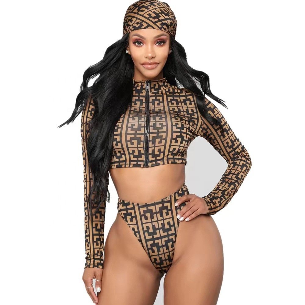 2024 new beautiful and comfortable tie-dye multi-color print long sleeve separate bikini beach swimsuit