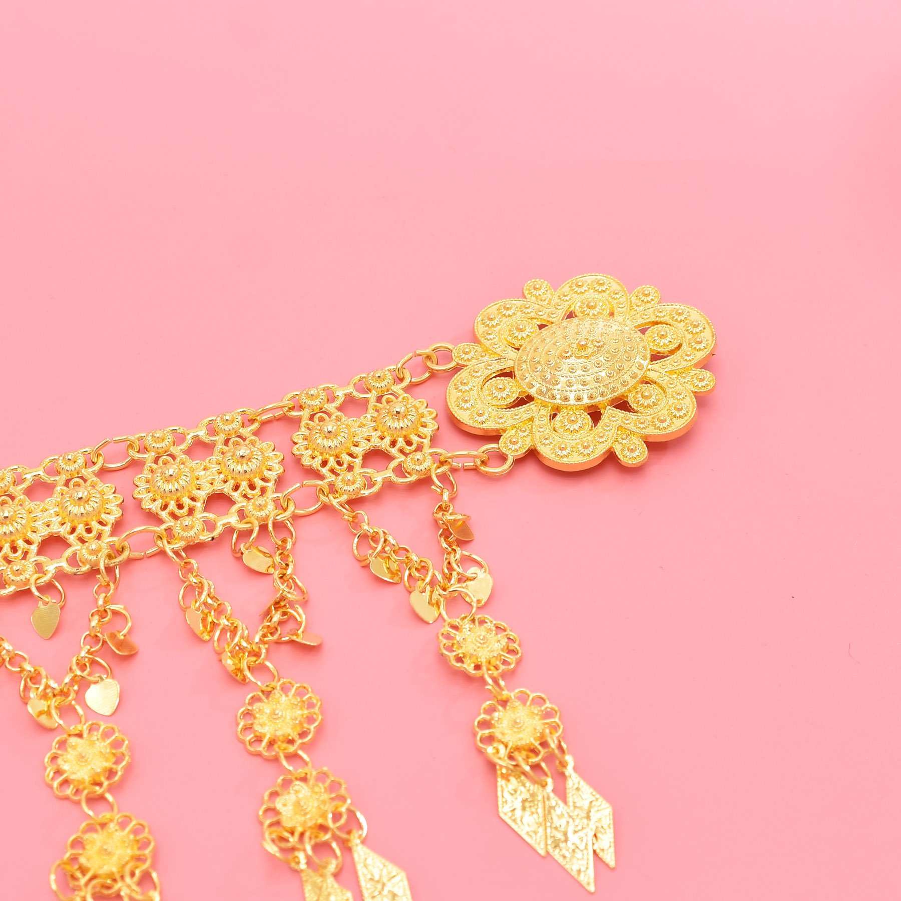 Fashion Ethnic Gold Plated Hollowed Flower Drop Belt Waist Belly Chains Women Dancing Belt