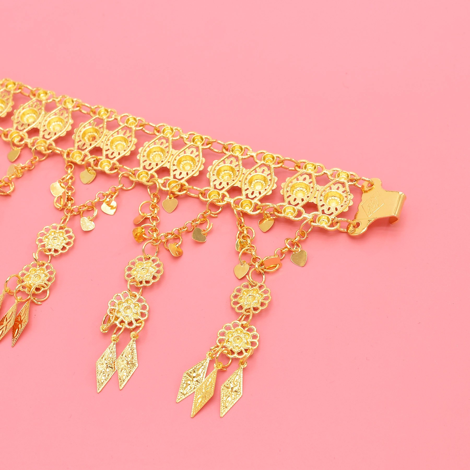 Fashion Ethnic Gold Plated Hollowed Flower Drop Belt Waist Belly Chains Women Dancing Belt