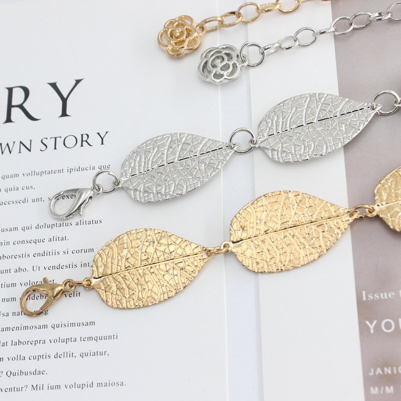Wholesale Length Leaves Shape Women's Fashion Fancy Decorative Waist Metal Chain Band Belts