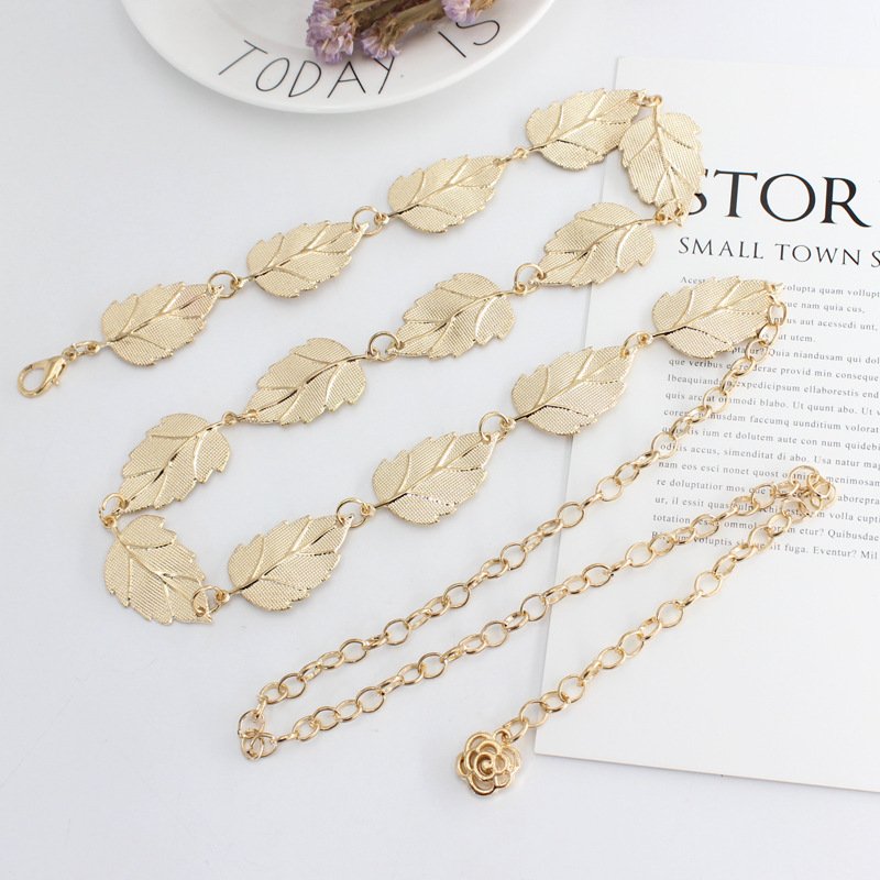 Wholesale Length Leaves Shape Women's Fashion Fancy Decorative Waist Metal Chain Band Belts