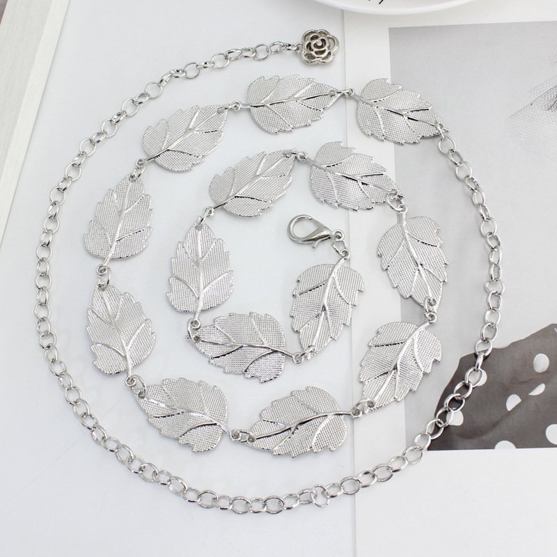 Wholesale Length Leaves Shape Women's Fashion Fancy Decorative Waist Metal Chain Band Belts