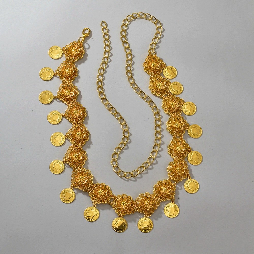 New Fashion Afghan Waistband Jewelry Bohemian Colored Acrylic Gems Gold Color Droplet Coin Tassel Waist Chain Belt For Women