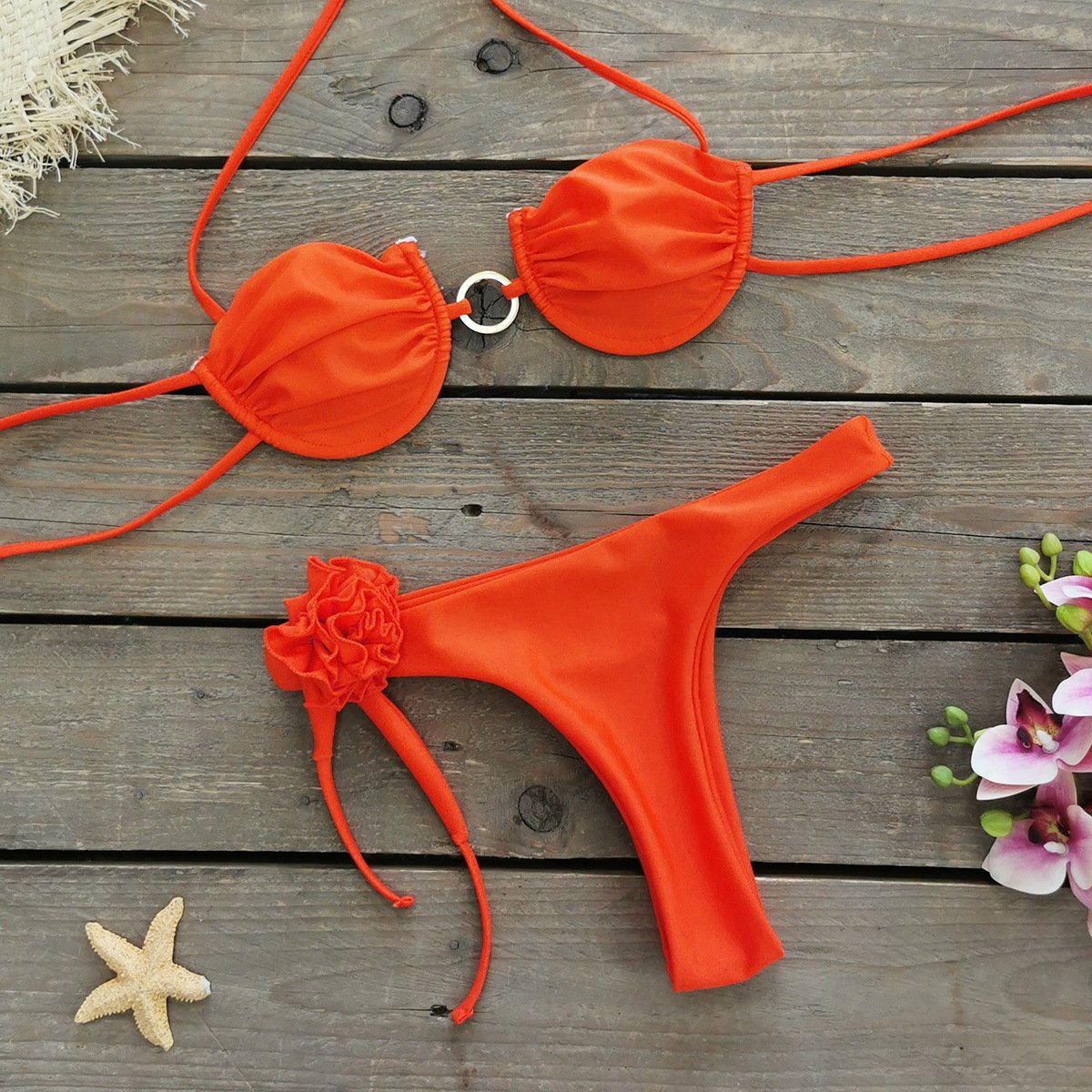 STOCK 9Colors Underwire Women Swimwear 3D Flower Swimwear Cheeky Brazilian Bikini Set