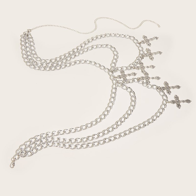 Adult Gothic Ankh Belly Body Chain Adjustable Punk Silver Cross Waist Belt