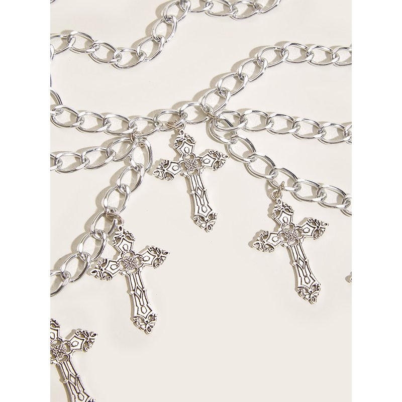 Adult Gothic Ankh Belly Body Chain Adjustable Punk Silver Cross Waist Belt