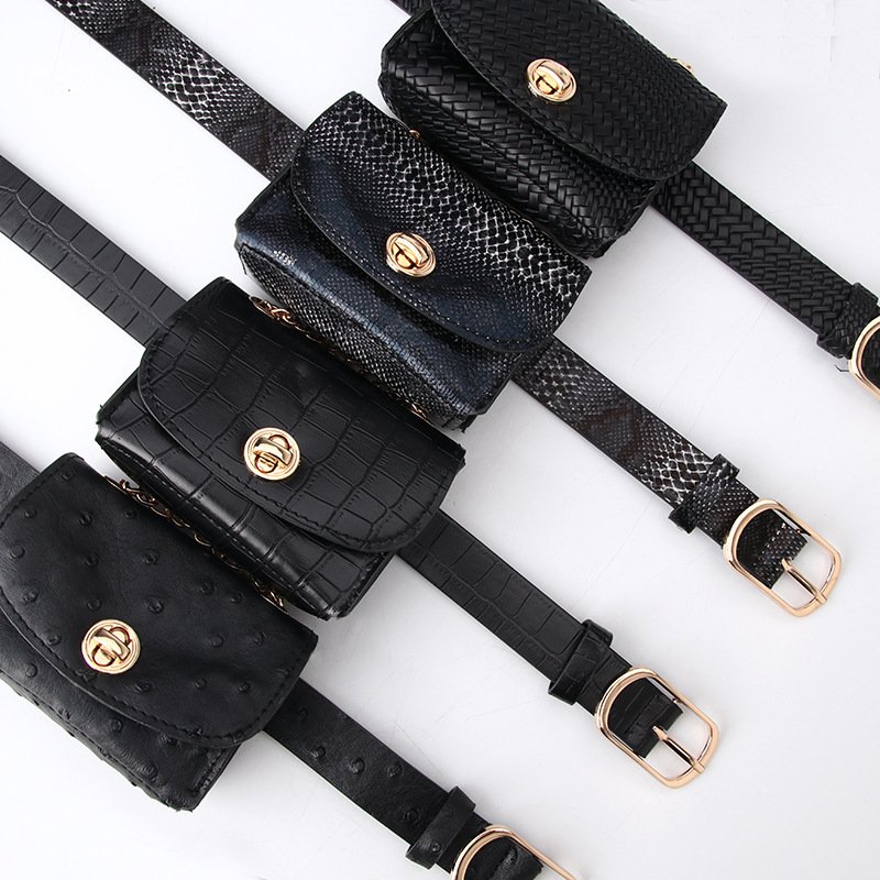 Women Mini Waist Belt Purse Ladies Leather Mobile Belt Pouch Designer Leopard Snake Pattern Chain Belt And Wallet Set