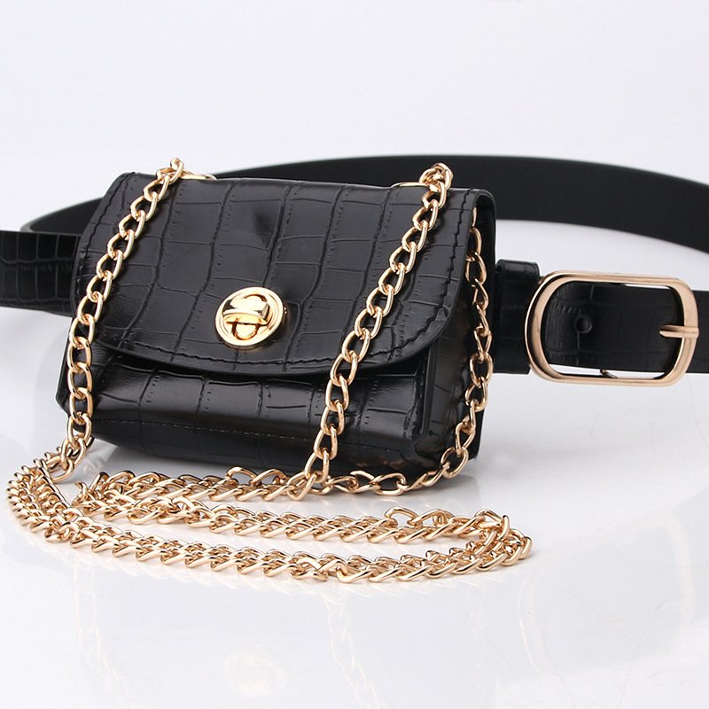 Women Mini Waist Belt Purse Ladies Leather Mobile Belt Pouch Designer Leopard Snake Pattern Chain Belt And Wallet Set