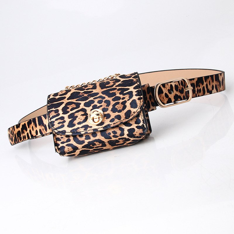Women Mini Waist Belt Purse Ladies Leather Mobile Belt Pouch Designer Leopard Snake Pattern Chain Belt And Wallet Set
