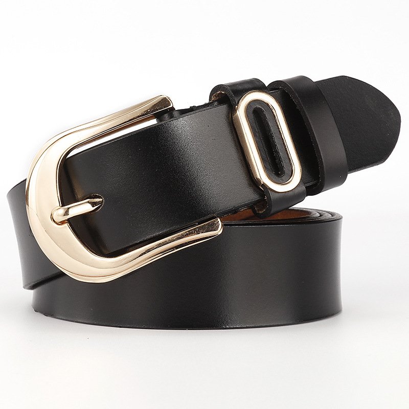 New Korean Casual Ladies Genuine Leather Belt with Gold Needle Buckle European and American Style Wholesale