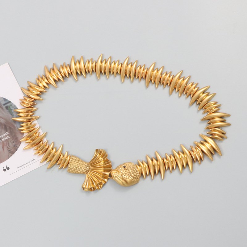 New Arrival Gold Metal Fish Waist Belt Personality Stretch Chain Belt Three-Dimensional Goldfish Belt for Girl Women