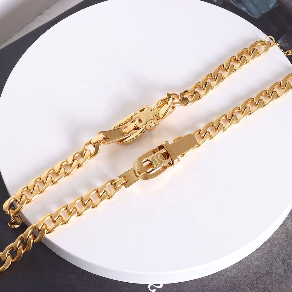 Custom Fashion Jewelry Sets 18K Gold Plated Stainless Steel U-shape Buckle Cuban Chain Bracelet and Necklace Sets For Women