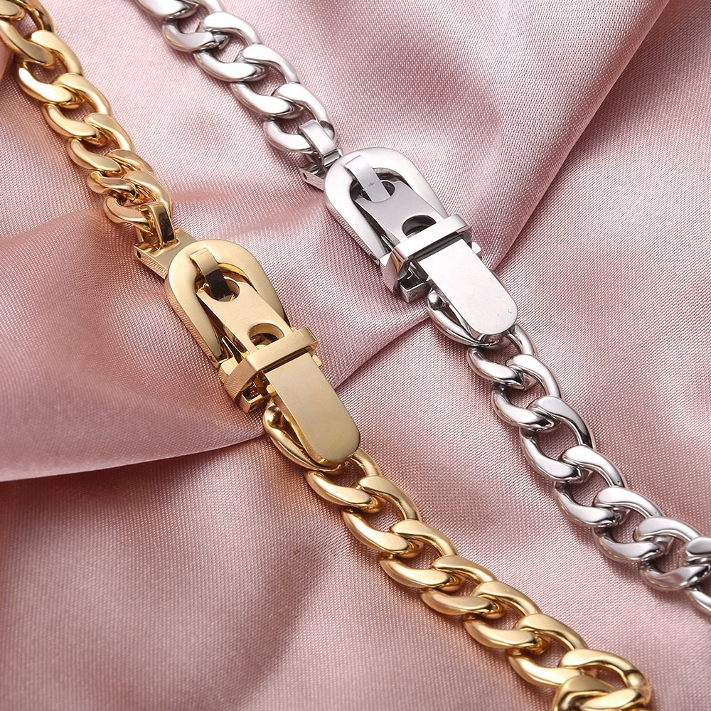 Custom Fashion Jewelry Sets 18K Gold Plated Stainless Steel U-shape Buckle Cuban Chain Bracelet and Necklace Sets For Women