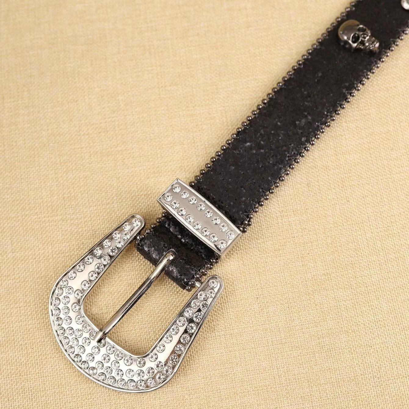 Dark Rock Skeleton Boho PU (Polyurethane) Fashion Men's Belt with Pop Black Chain Dot Diamond Everyday Use Suitable
