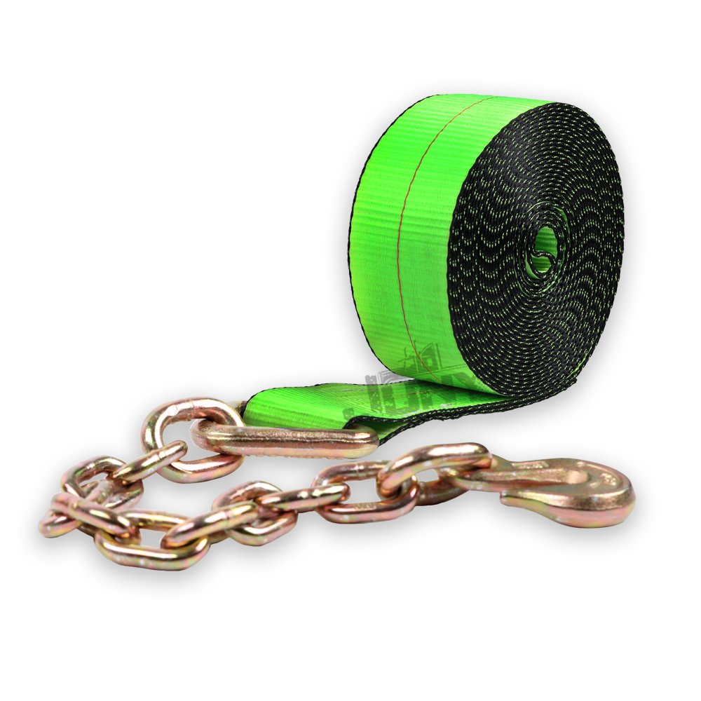 2 inch 3333lbs custom green cargo control ratchet belt winch strap with chain hook