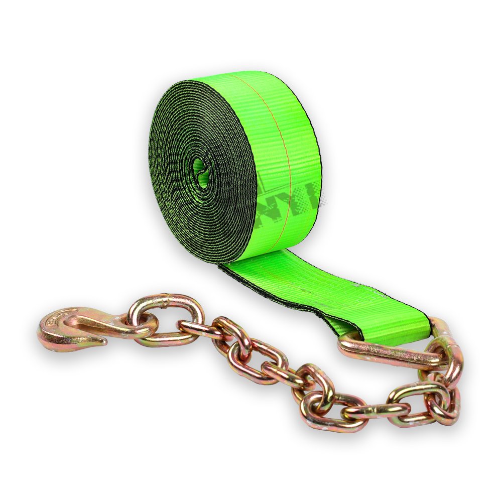 2 inch 3333lbs custom green cargo control ratchet belt winch strap with chain hook