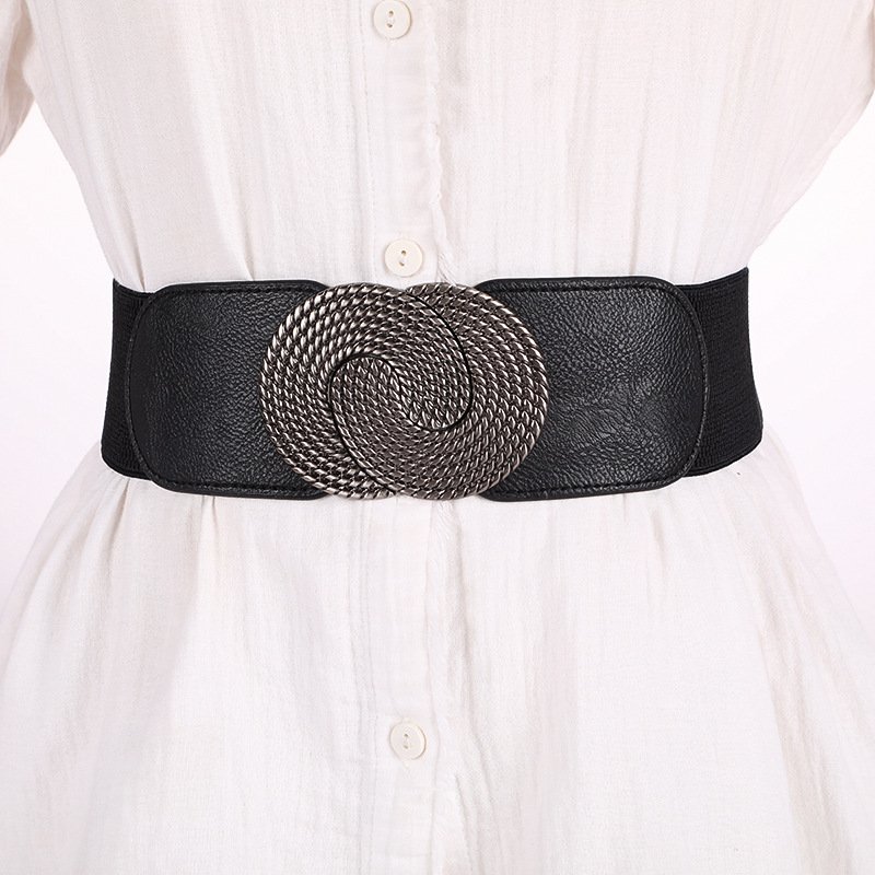 Korean Version Women's Wide corset waist seal PU Belt Simple Business Decorative Elastic for Loose Waist Ladies' Daily Use