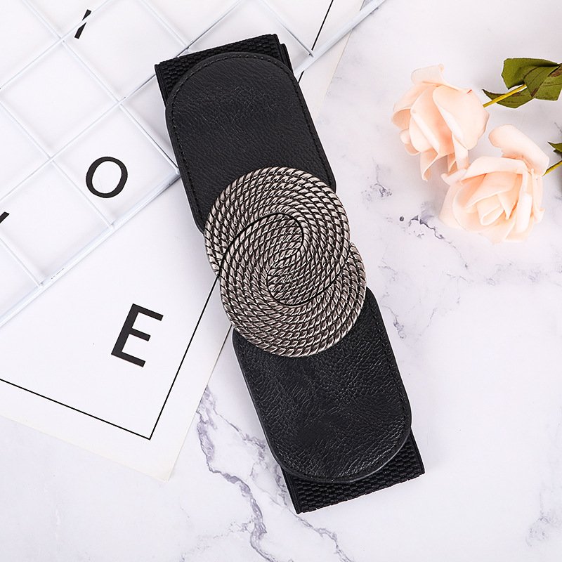 Korean Version Women's Wide corset waist seal PU Belt Simple Business Decorative Elastic for Loose Waist Ladies' Daily Use