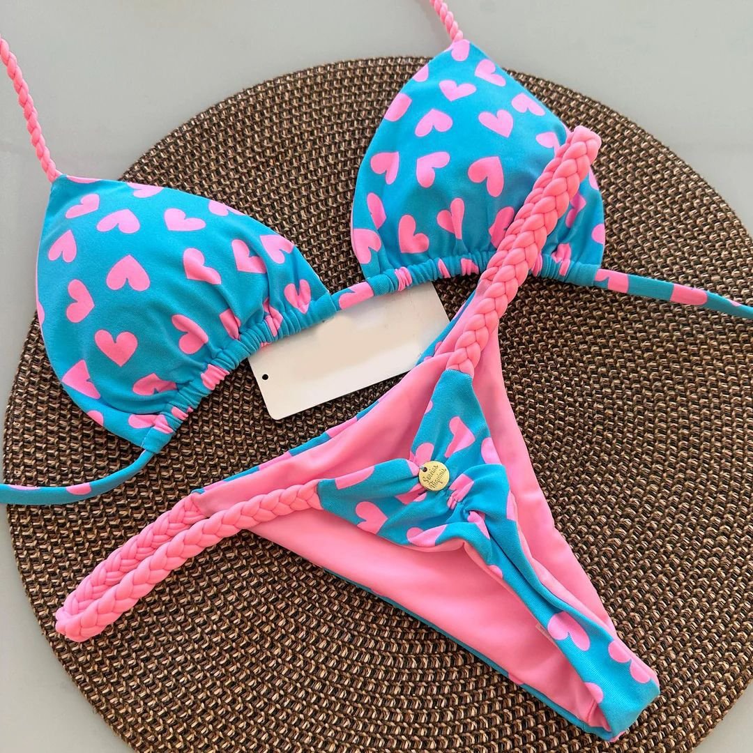 STOCK 7Colors Double Lined Fabric Seamless Swimwear Women Thong Bikini Braided Swimsuit