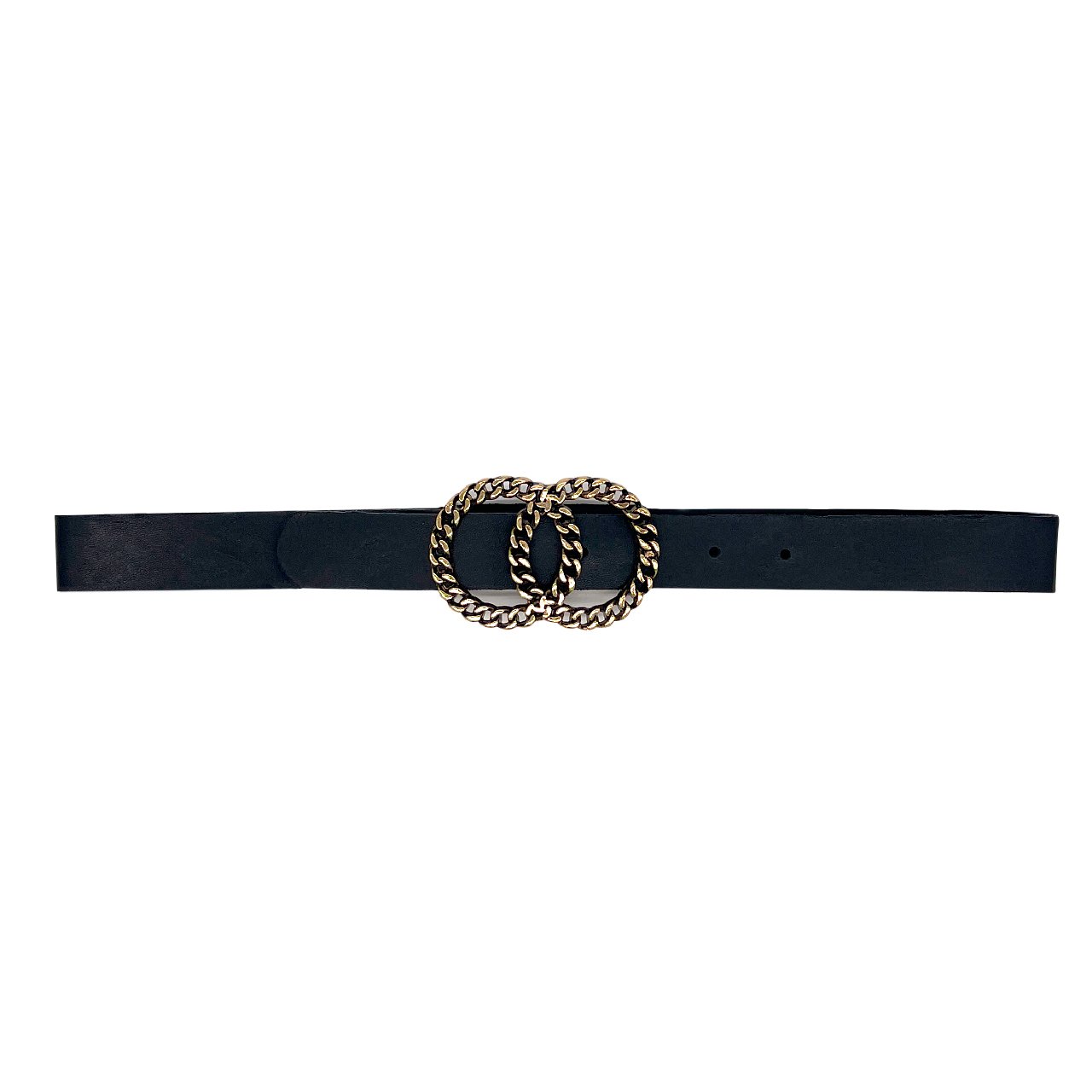 Luxury quality Real Leather Fashion Woman Belt Made in Italy with oldbrass double chain ring buckle