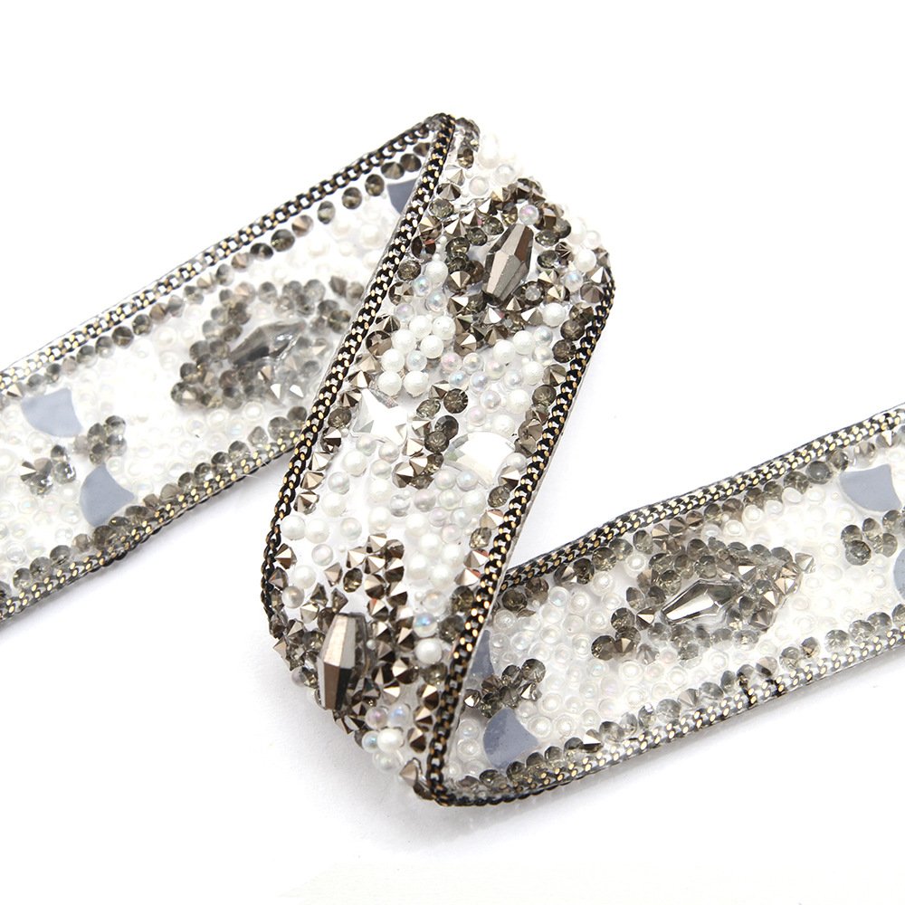 Customized 2 Rows Rhinestone Applique With Metal Beads Chain Hot Fix Trim Iron On Belt Clothing Diy Accessories Crystal Banding