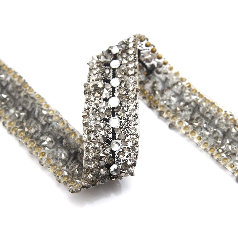 Customized 2 Rows Rhinestone Applique With Metal Beads Chain Hot Fix Trim Iron On Belt Clothing Diy Accessories Crystal Banding