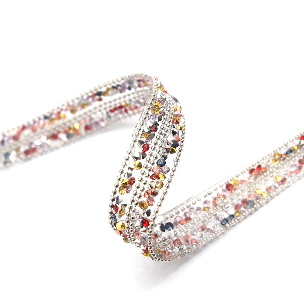 Customized 2 Rows Rhinestone Applique With Metal Beads Chain Hot Fix Trim Iron On Belt Clothing Diy Accessories Crystal Banding