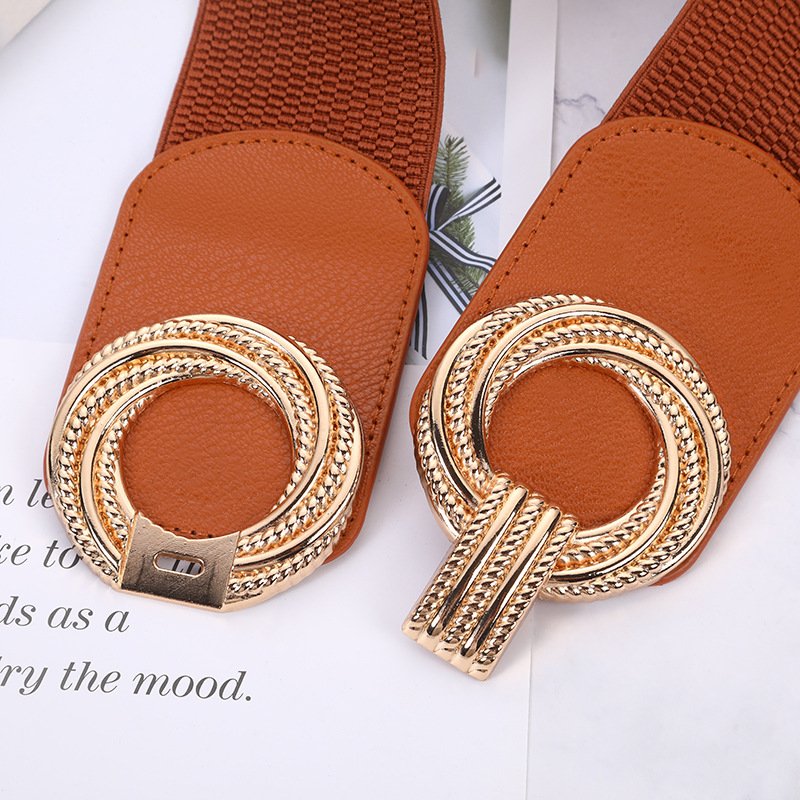 Women's PU Leather Dress Waist Sea belt with Elastic and Decorative Elements Alloy Buckle Material