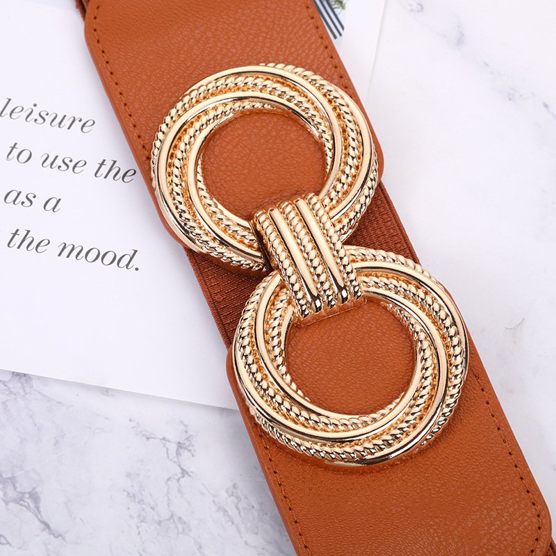 Women's PU Leather Dress Waist Sea belt with Elastic and Decorative Elements Alloy Buckle Material