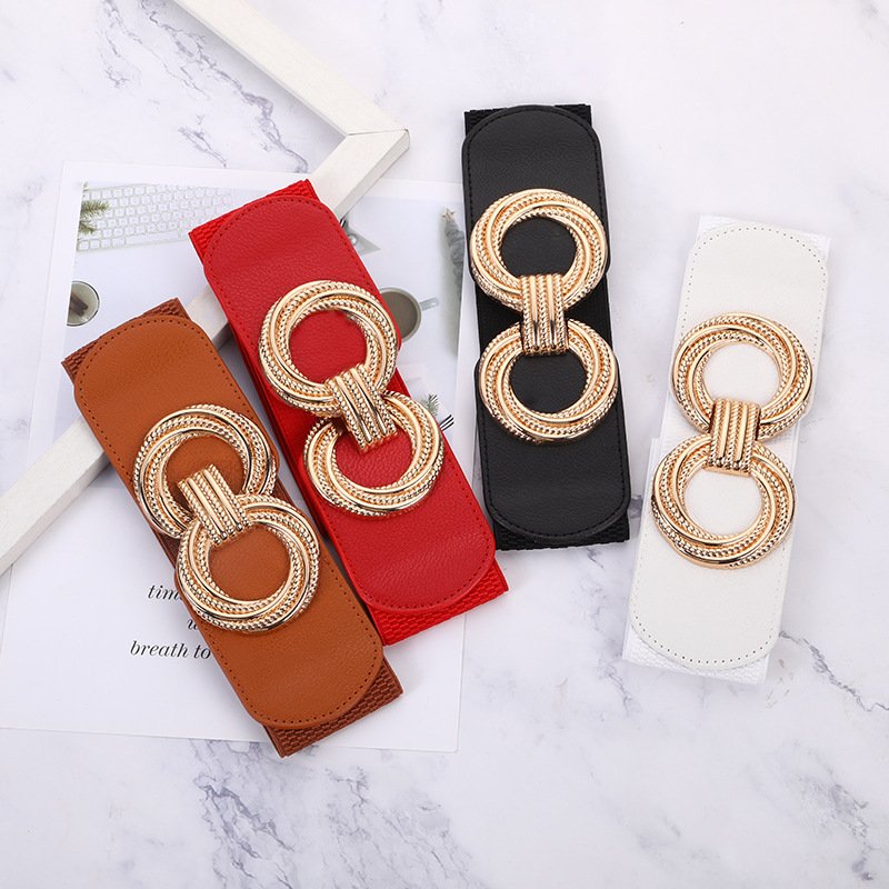 Women's PU Leather Dress Waist Sea belt with Elastic and Decorative Elements Alloy Buckle Material