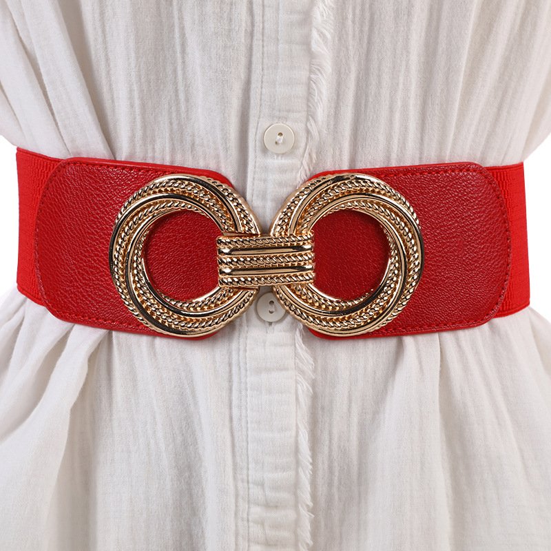 Women's PU Leather Dress Waist Sea belt with Elastic and Decorative Elements Alloy Buckle Material