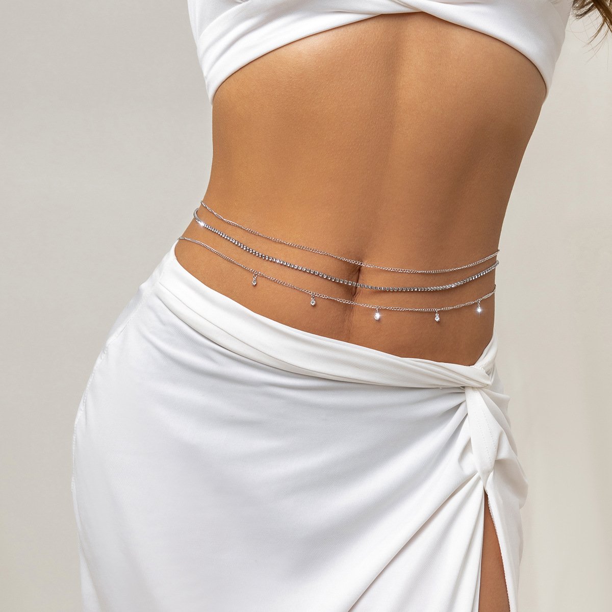 Sexy Stacked wear Metal Chain Body Chain peach Heart Sequin claw chain rhinestone multilayer belt