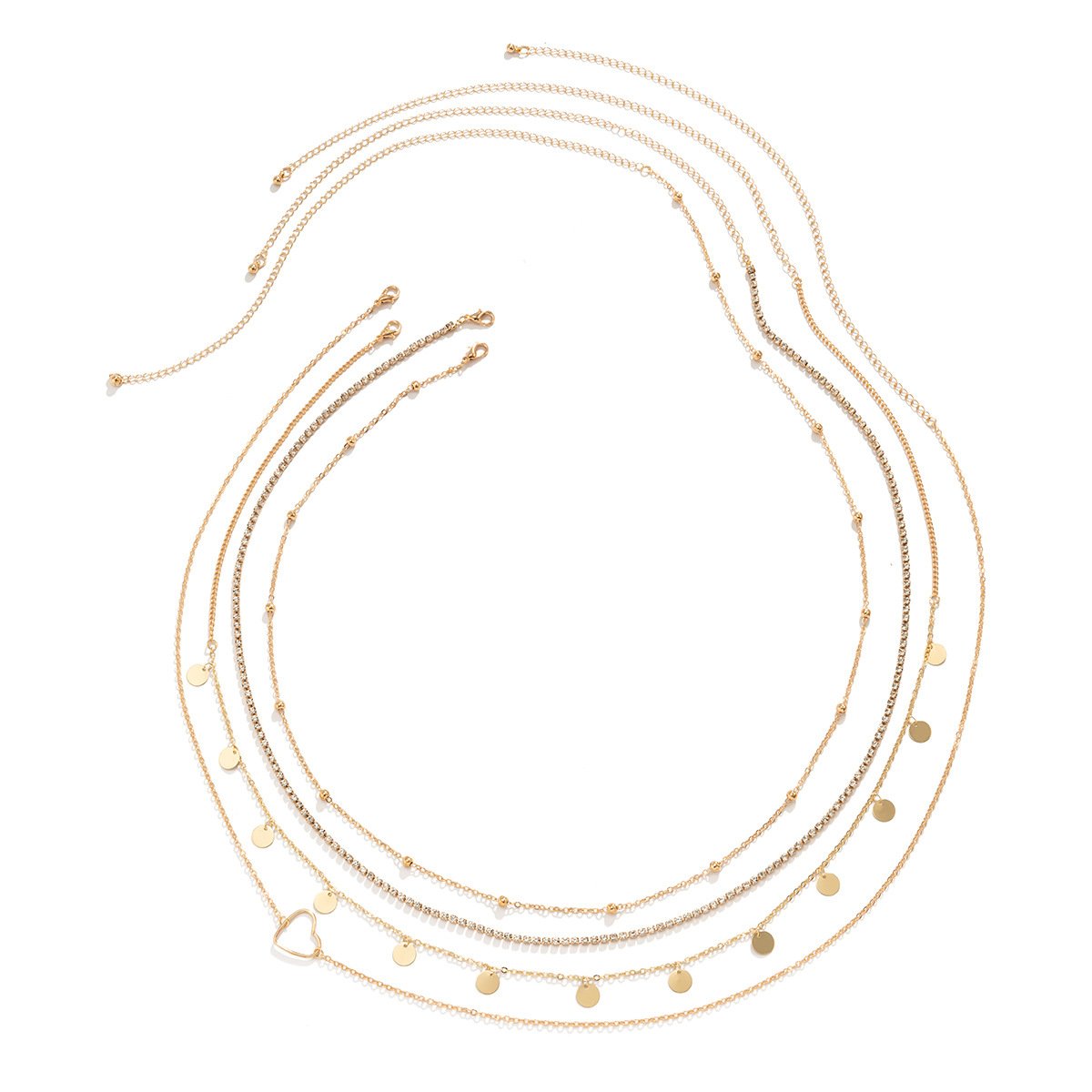 Sexy Stacked wear Metal Chain Body Chain peach Heart Sequin claw chain rhinestone multilayer belt