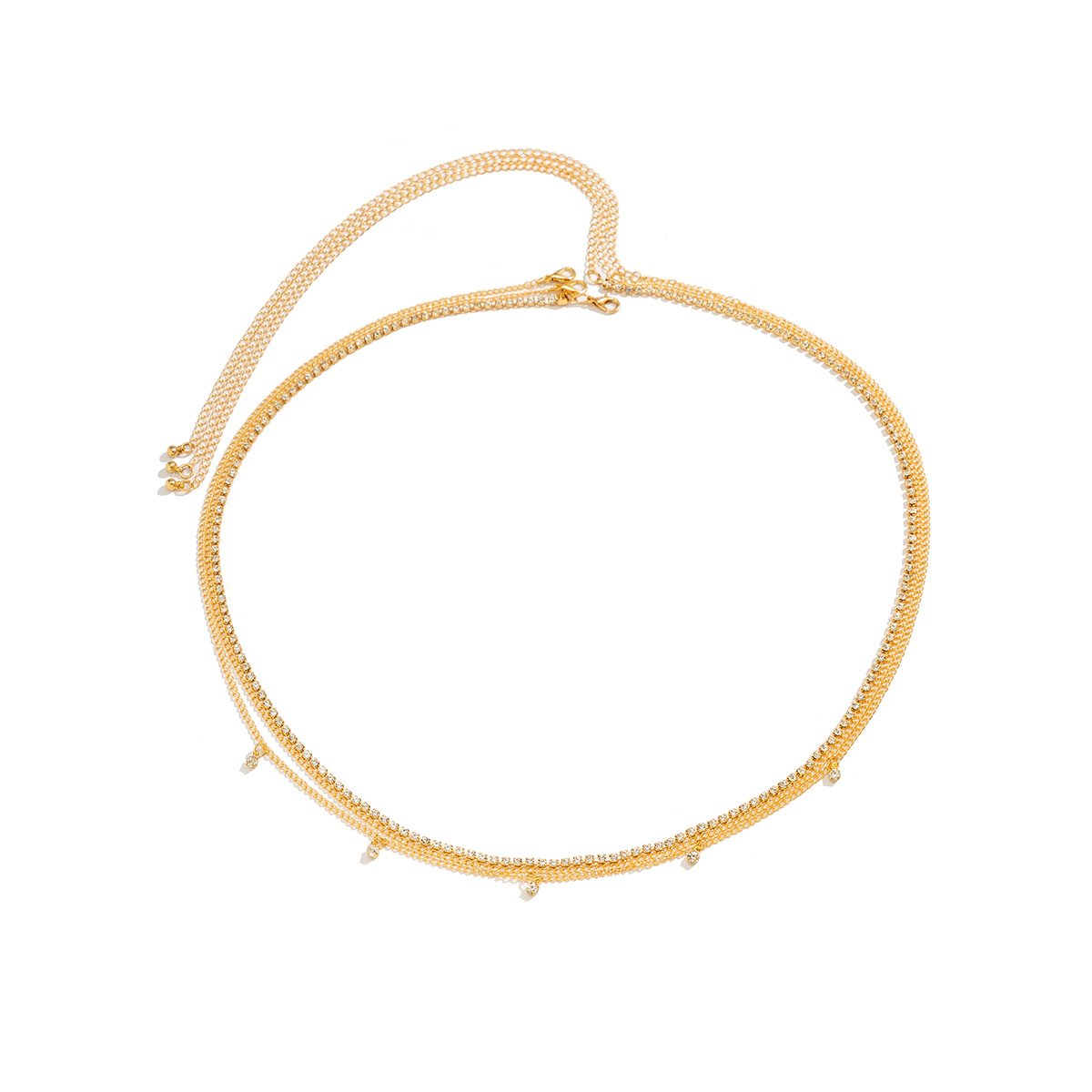 Sexy Stacked wear Metal Chain Body Chain peach Heart Sequin claw chain rhinestone multilayer belt