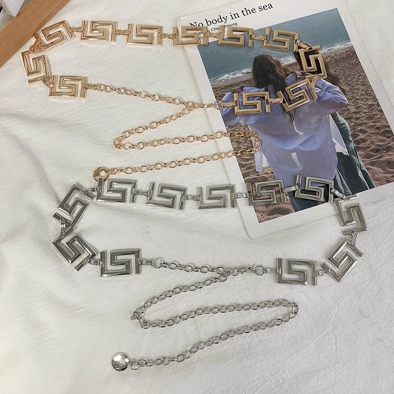 Hot Selling Medusa Key Pattern Chain Belt Retro Golden Girls Body Waist Belt Metal Chains Belt for Women