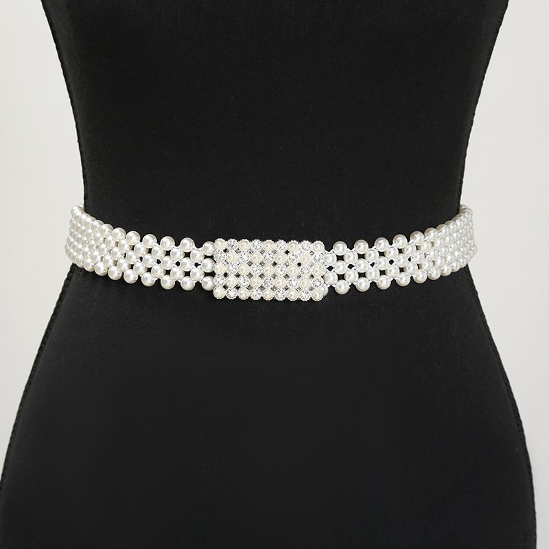 liyue custom pearl waist chain women fashion dress decoration elastic Korean version temperament thin waistband